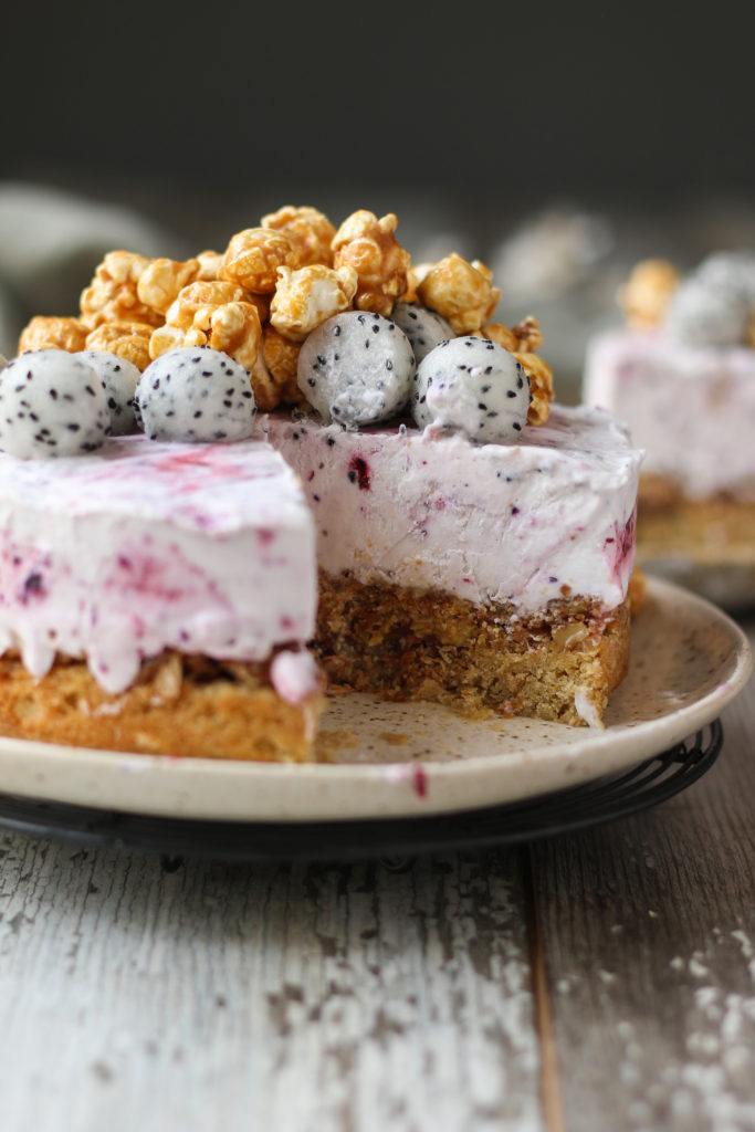 Caramel Crunch Raspberry Icecream Cake with Orange Cake