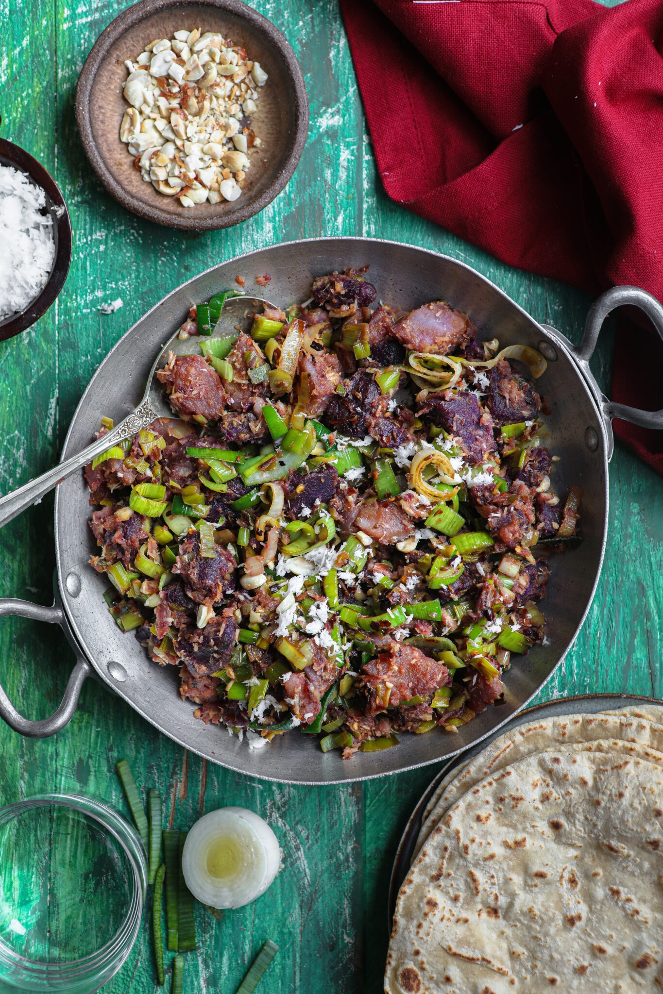 Spiced Leek and Sweet Potato Sabzi South Indian Style